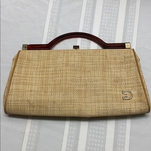 Vintage clutch with acrylic tortoiseshell handle